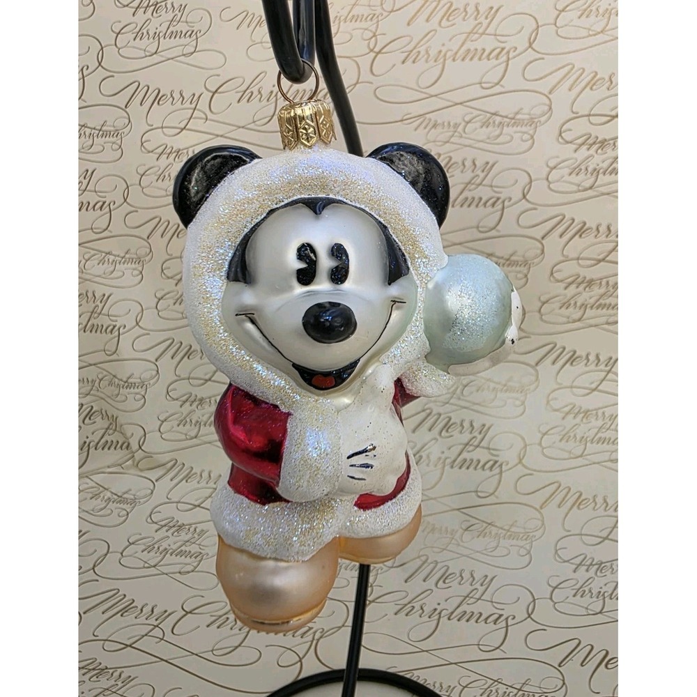 2000 Christopher Radko Disney Jewel Mickey Snowball Glass Ornament 00-DIS-33